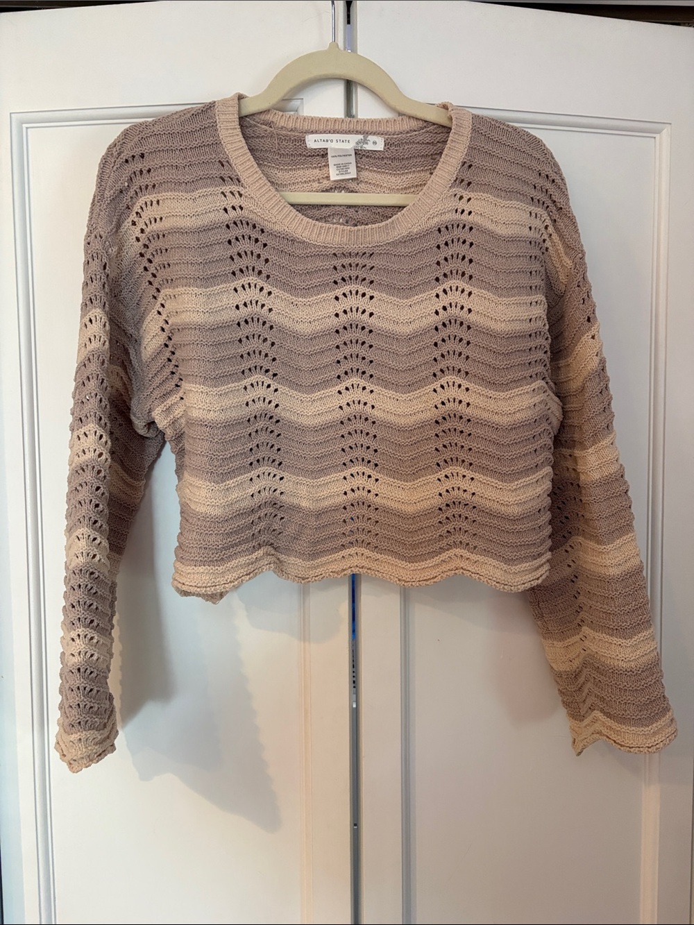 Altar'd State Taupe & Cream Eyelet Sweater